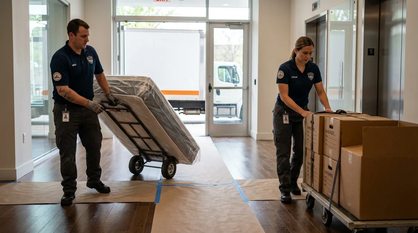 Professional apartment movers loading elevator in Boiling Springs, SC